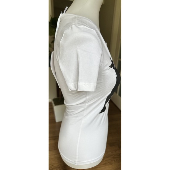 Love Moschino White Graphic Tee Et Voila Hand Print T-Shirt Size 2/38 NWT - Picture 2 of 9